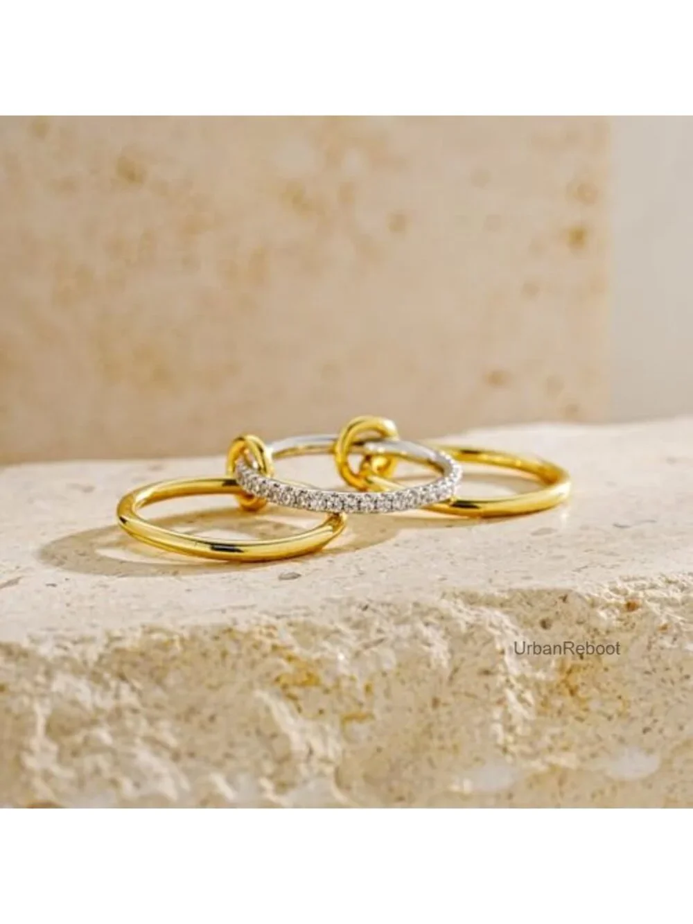 14k Gold Plated Stackable Rings for Women Non Tarnish Interlocked Band CZ